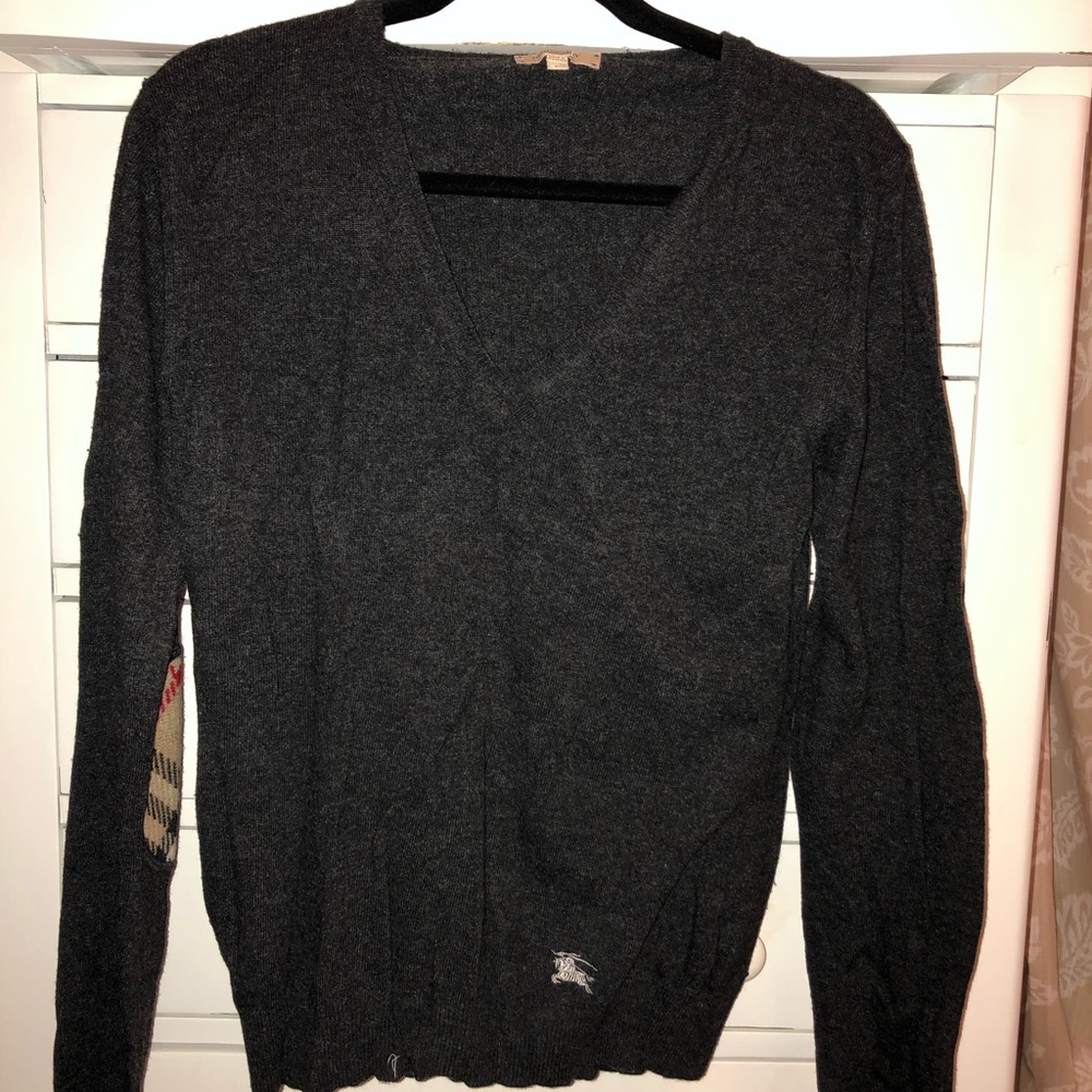 BURBERRY Charcoal Grey V-Neck Sweater